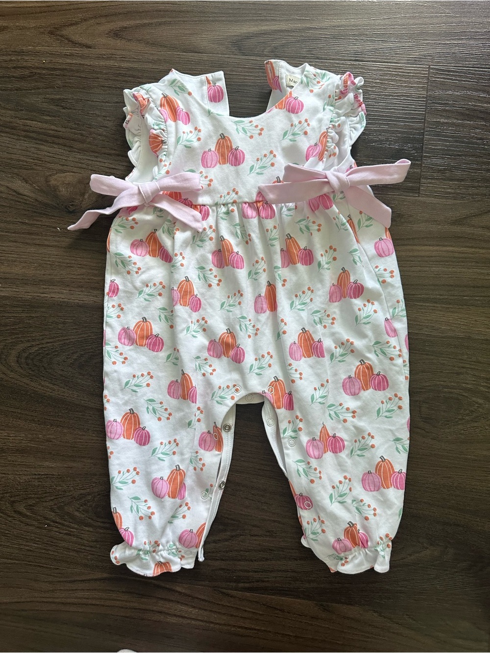 Marco & Lizzy 9M Pumpkin Print Baby Girl Romper with Pink Bows